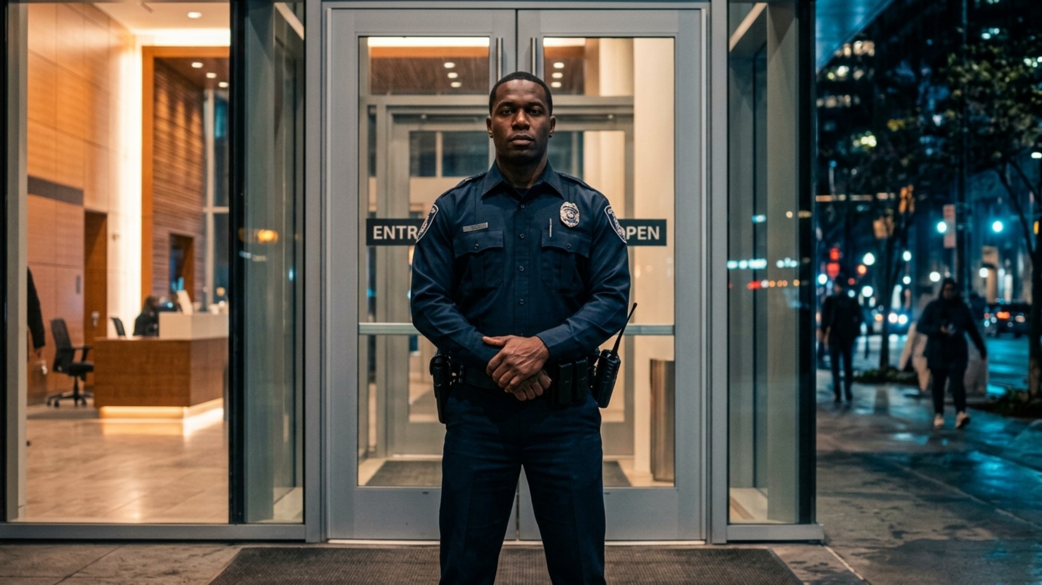 Professional security guard at post